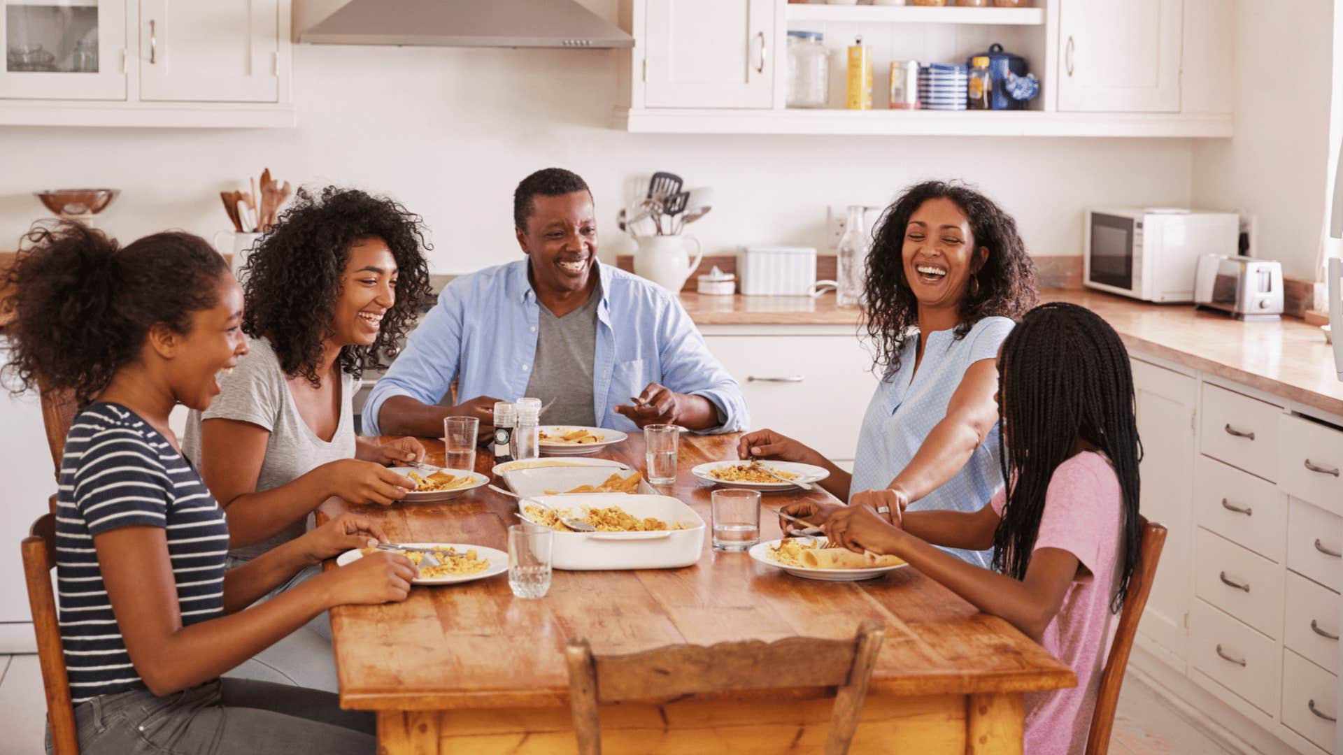 family having dinner together