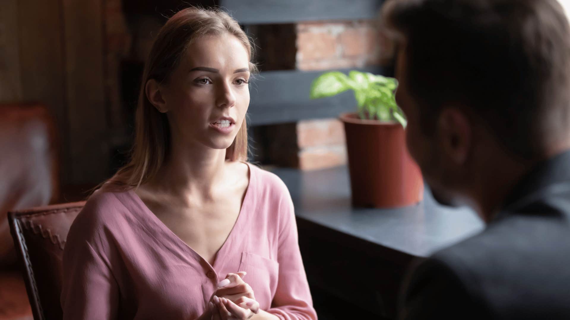 woman in a tense job interview