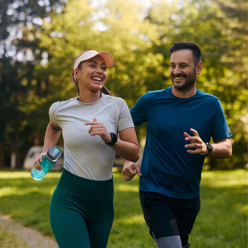 couple running quietly falling in love