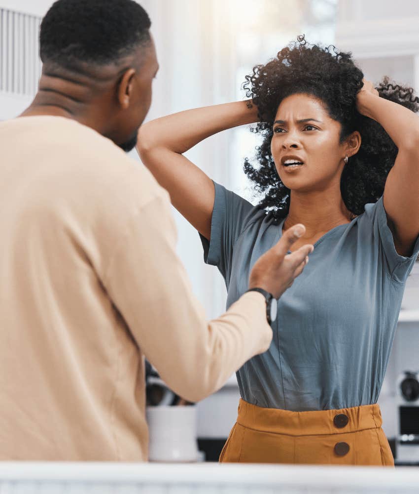 Arguing couple in relationship situation waste time with their actions