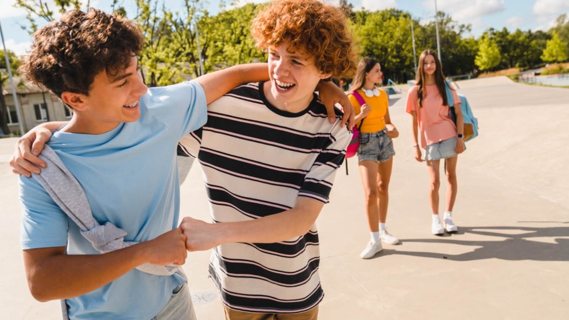 preteen boys having fun together as friends