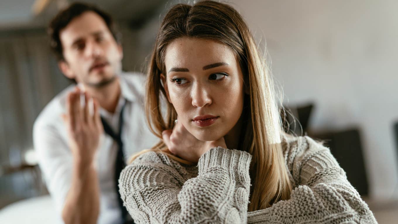 Signs Your Body Is Rejecting Your Partner According To Psychology sad woman turned away from yelling man