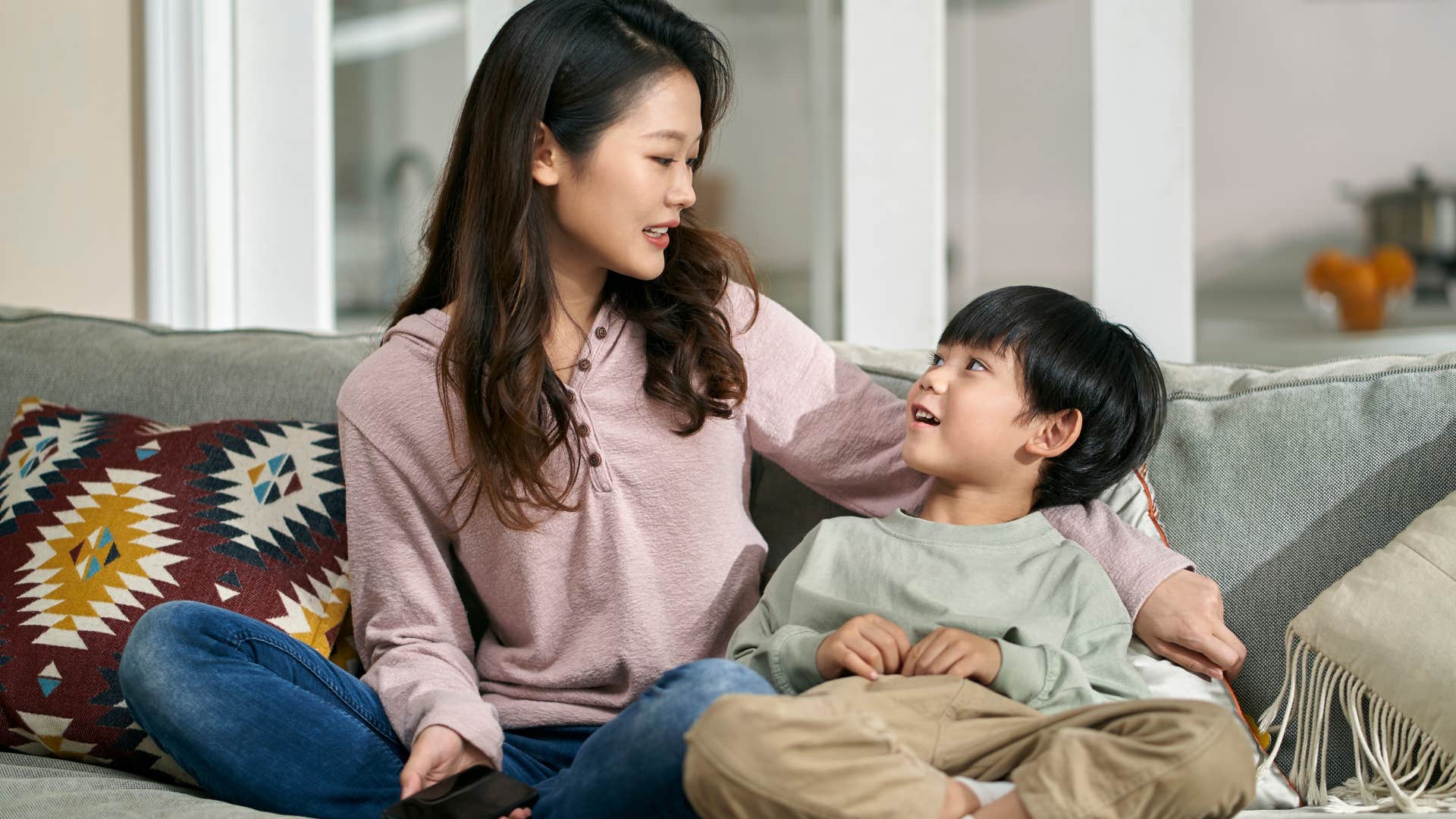 Gen X mom talking to her son about resilience