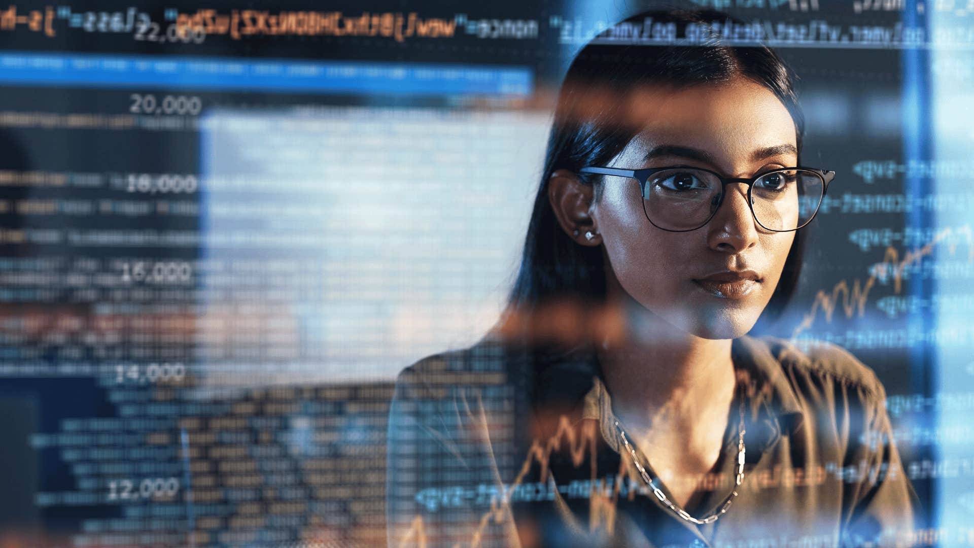 woman looking at graph