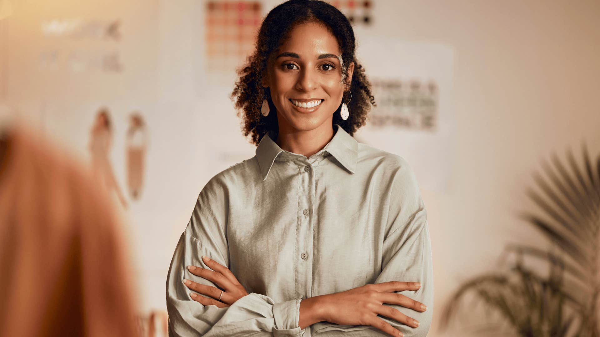 smiling happy woman quietly building a good life