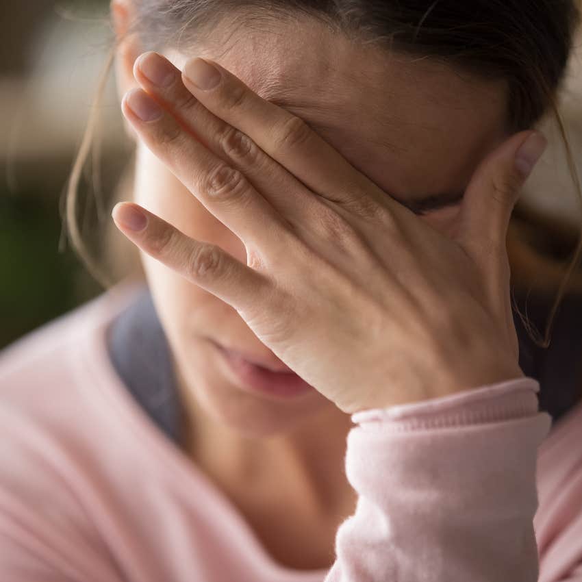 sick woman as her body shows she didn't get love she needed from parents