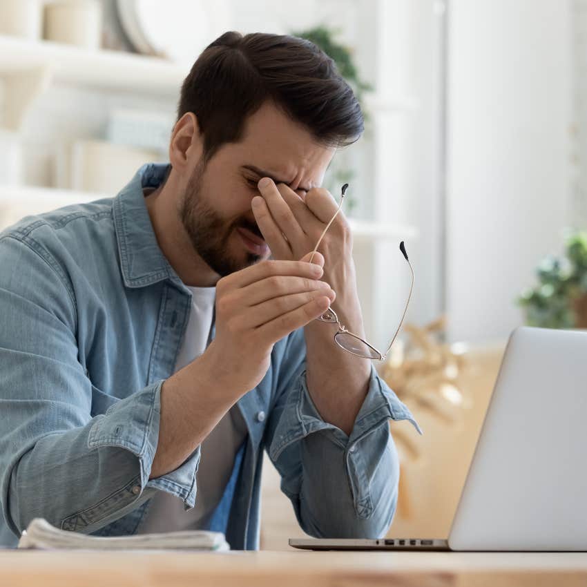 upset man at work about the slow death of liberal arts