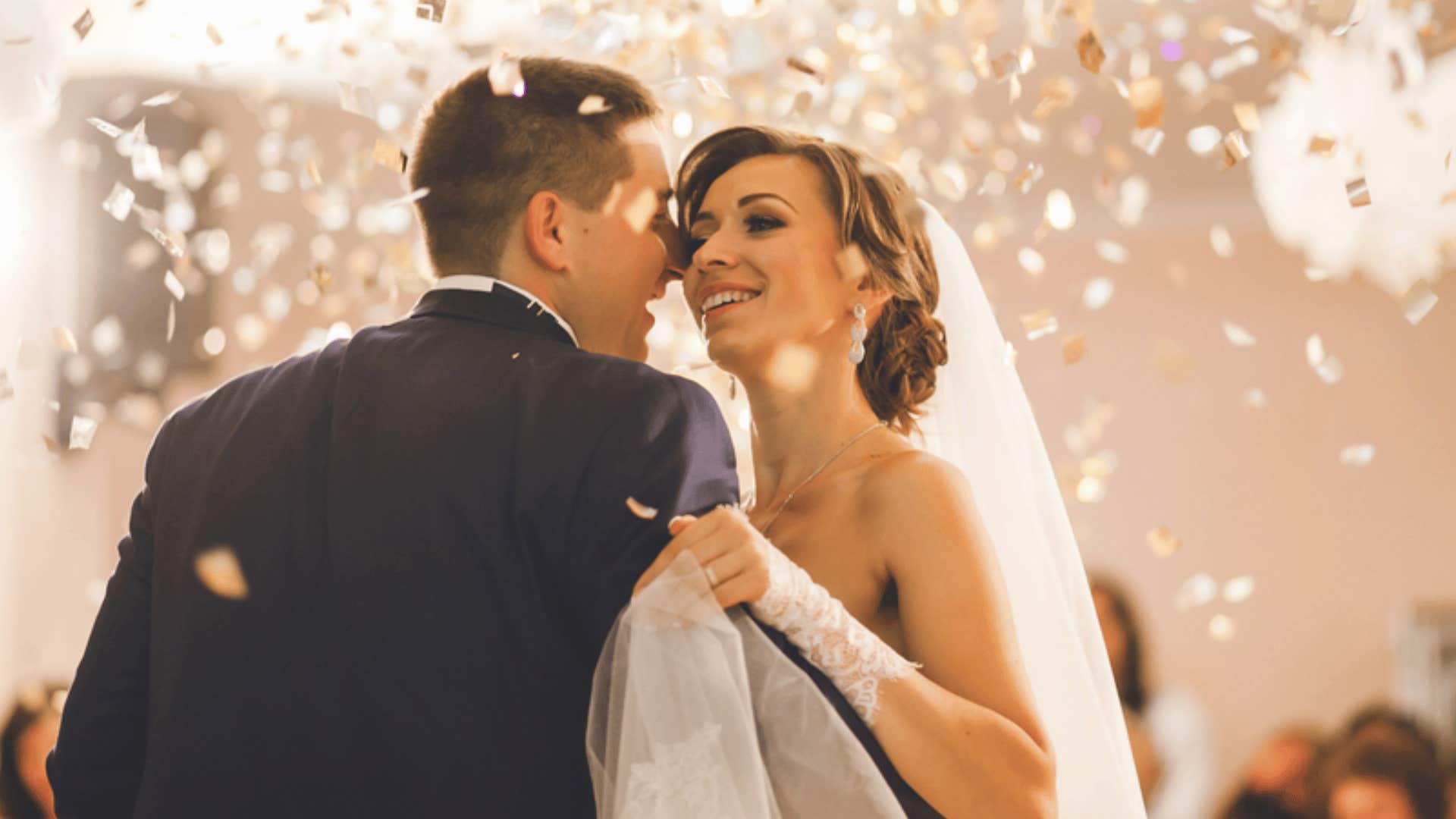 newlywed couple at their big wedding