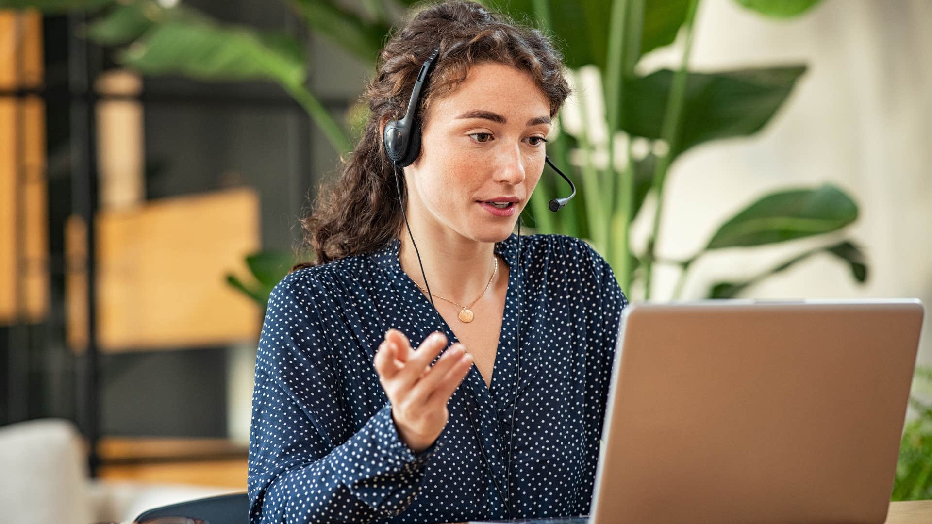 Gen Z worker talking on headset