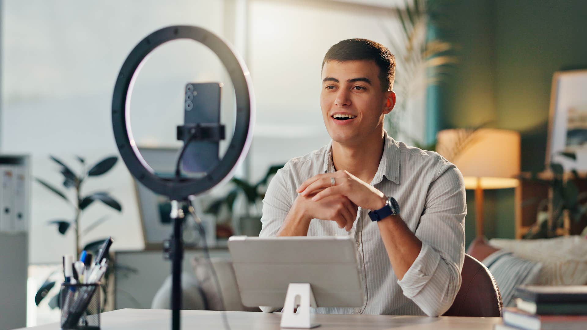 gen z man about to do a podcast