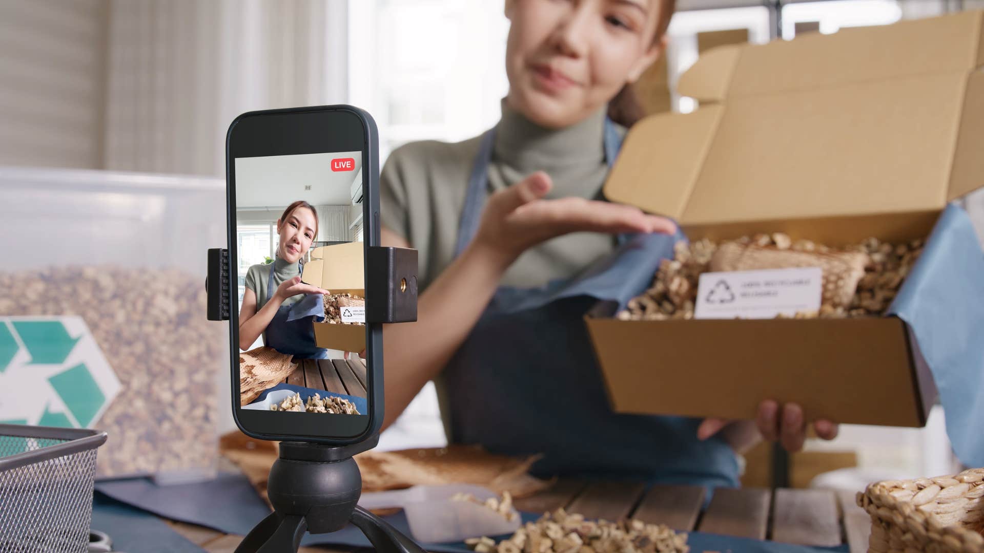 gen z woman doing an unboxing video