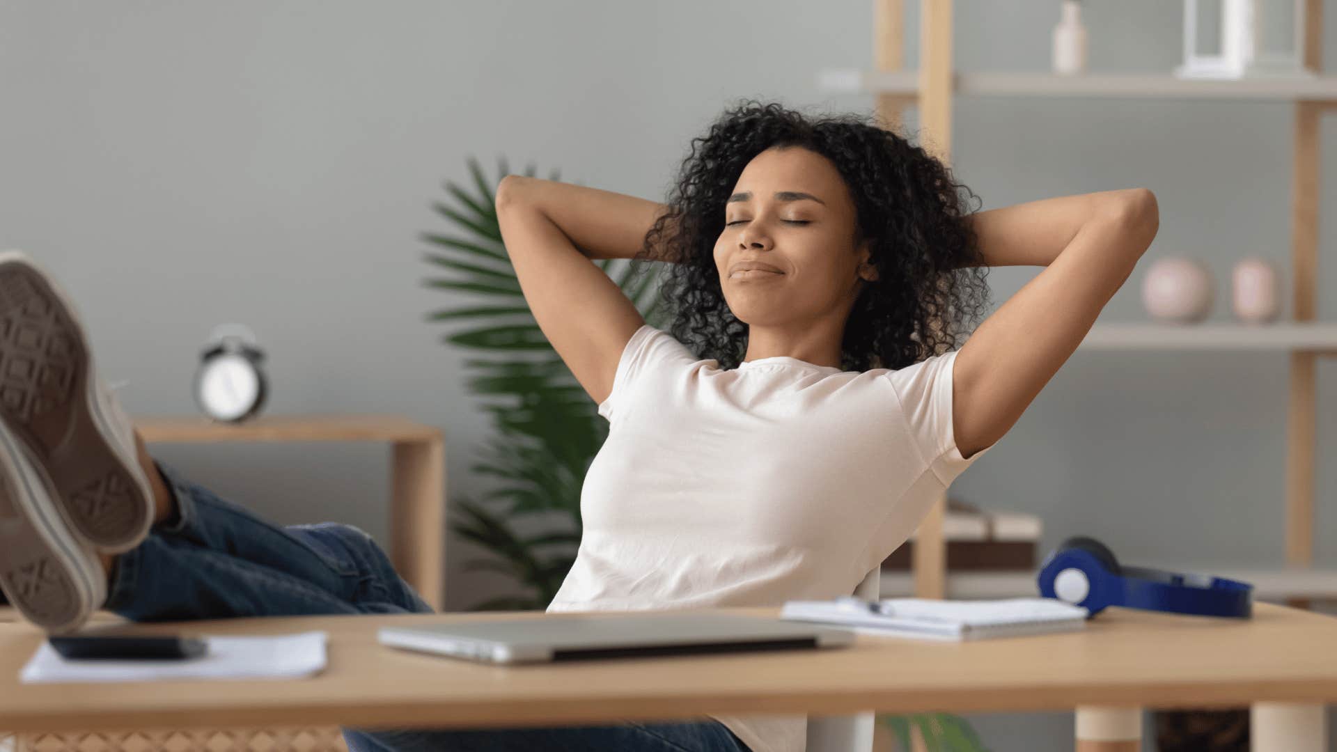 young woman slacking off at work