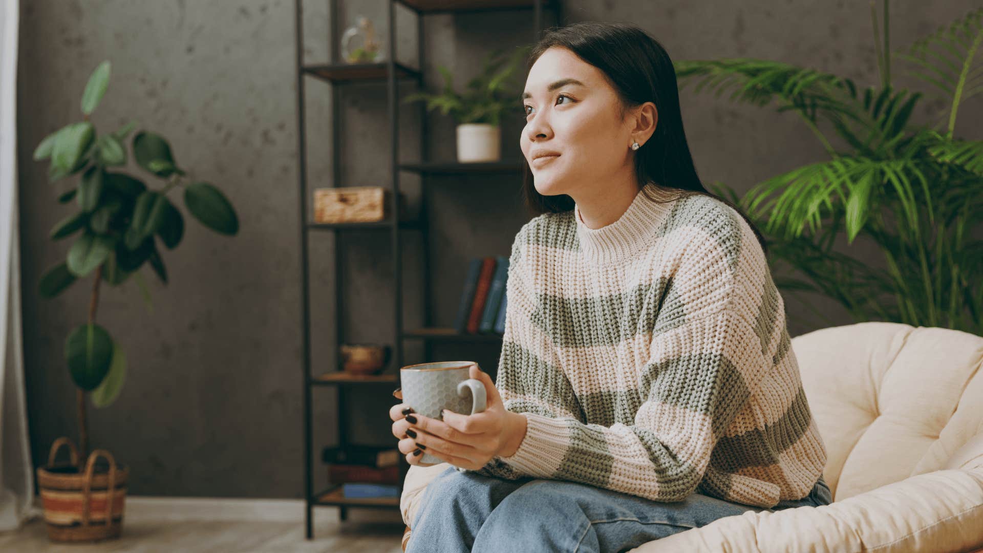 happy young woman relaxing with coffee