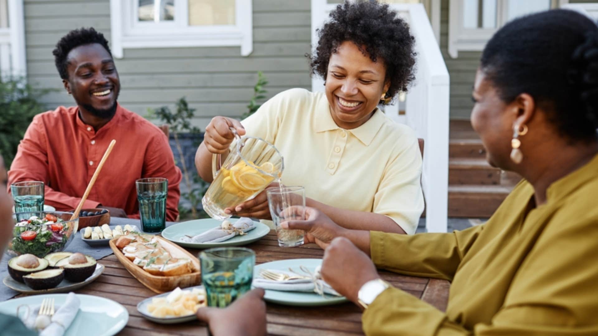 family gathered for a dinner party