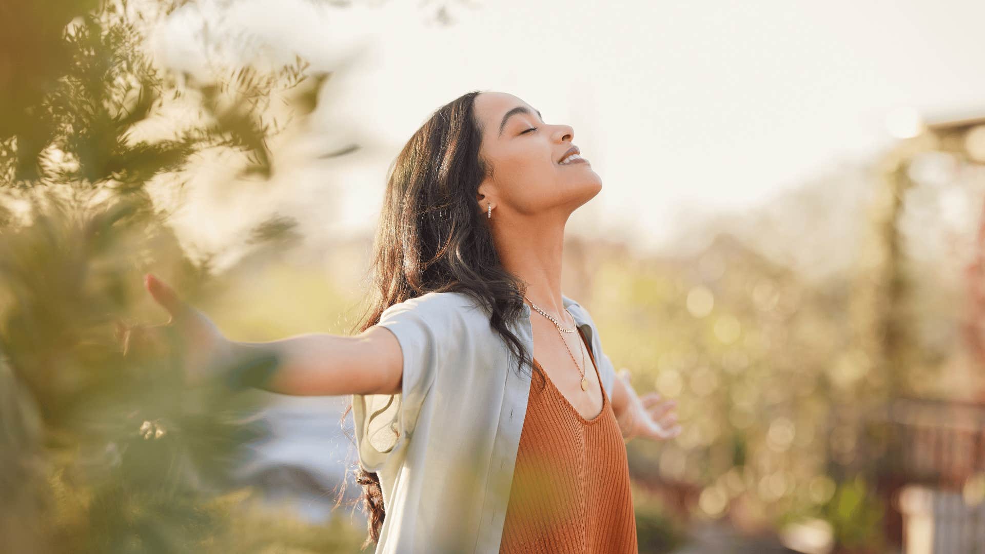 woman smiling outside