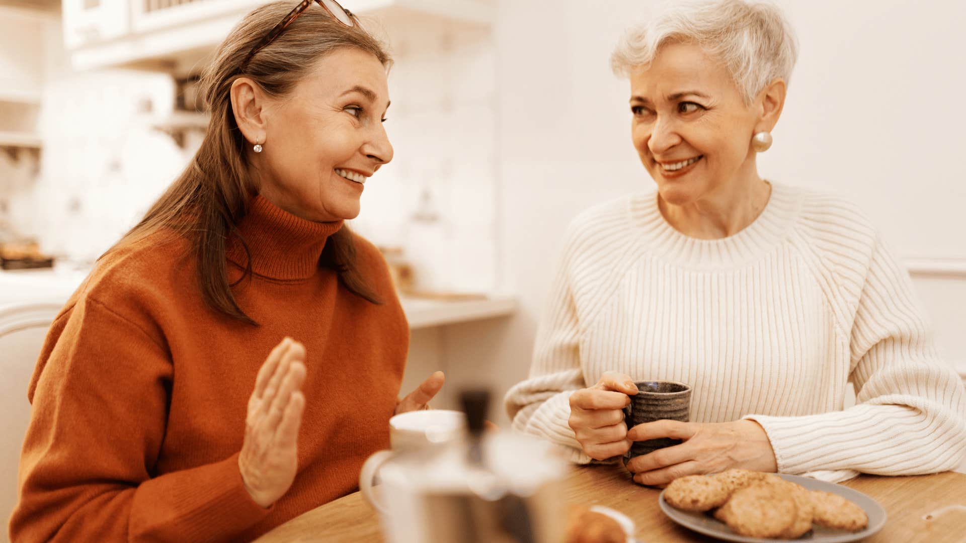 new friends having coffee and talking
