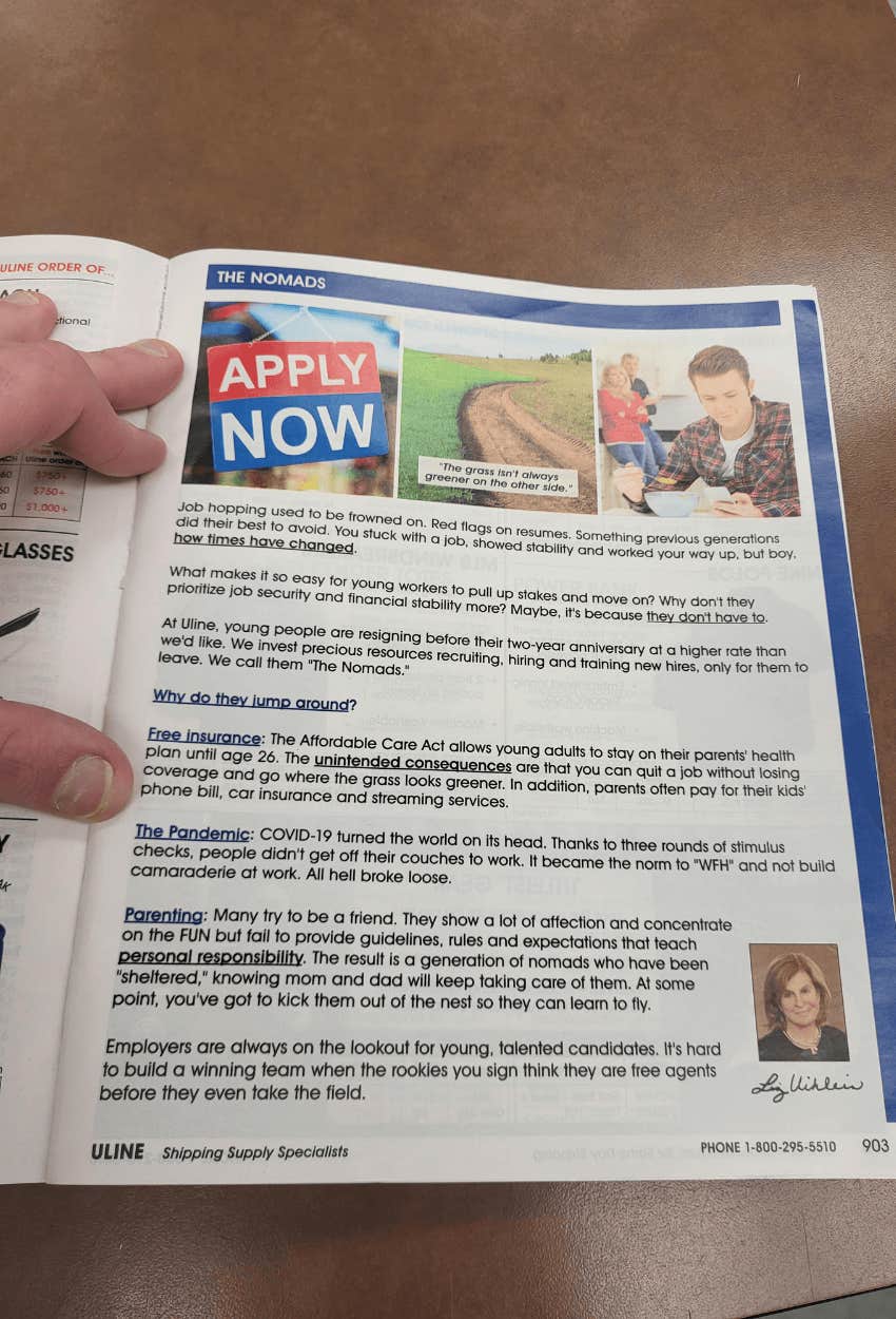 Uline President Liz Uihlein's statement blaming Obamacare for Gen Z job-hopping