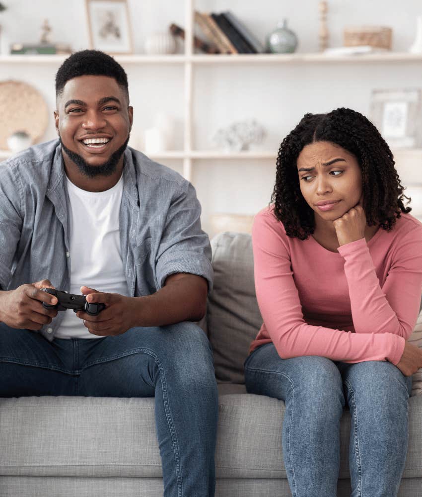 Unhappy woman didn't expect man to play video game during their free time