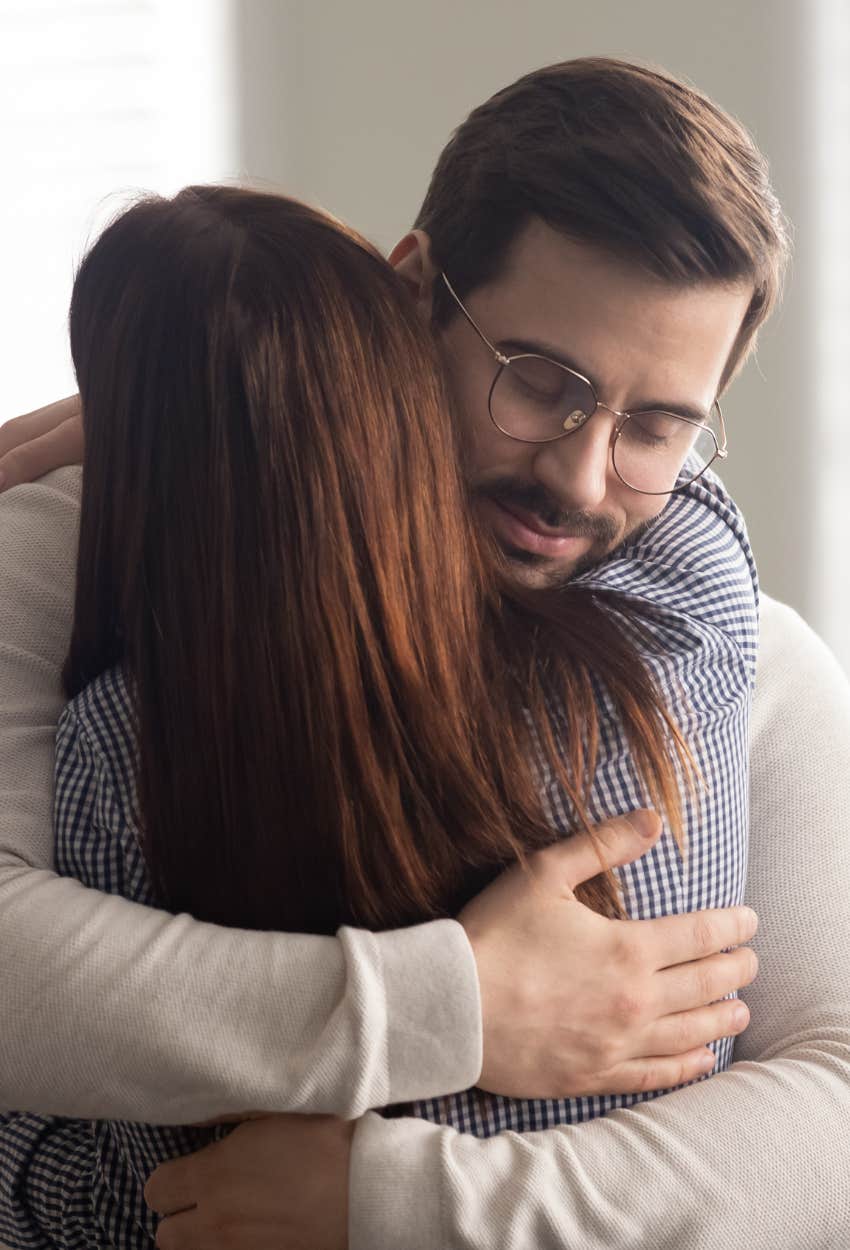 A man protects his wife by listening to her issues and supports her.