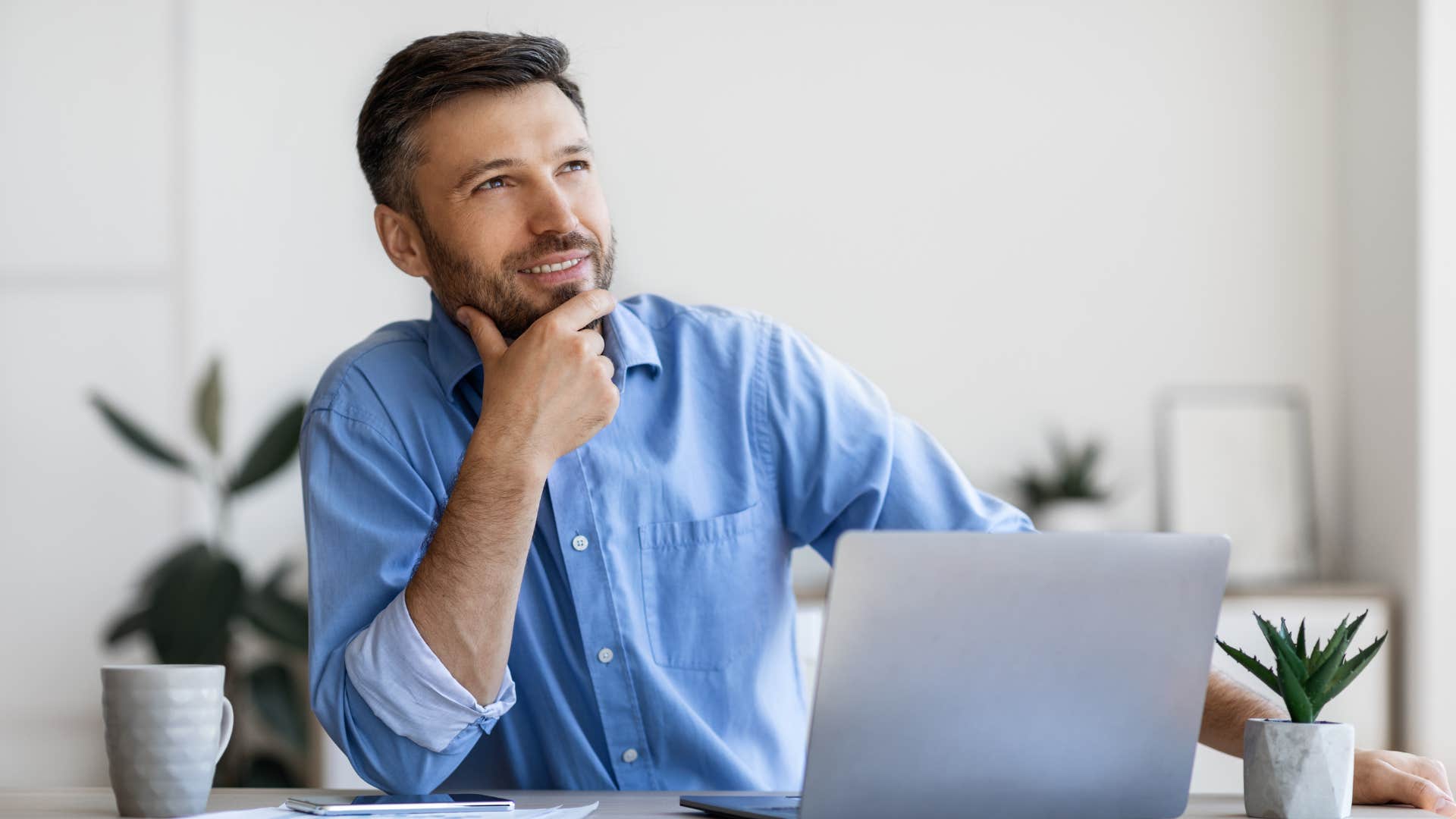 man thinking outside the box with winner mindset