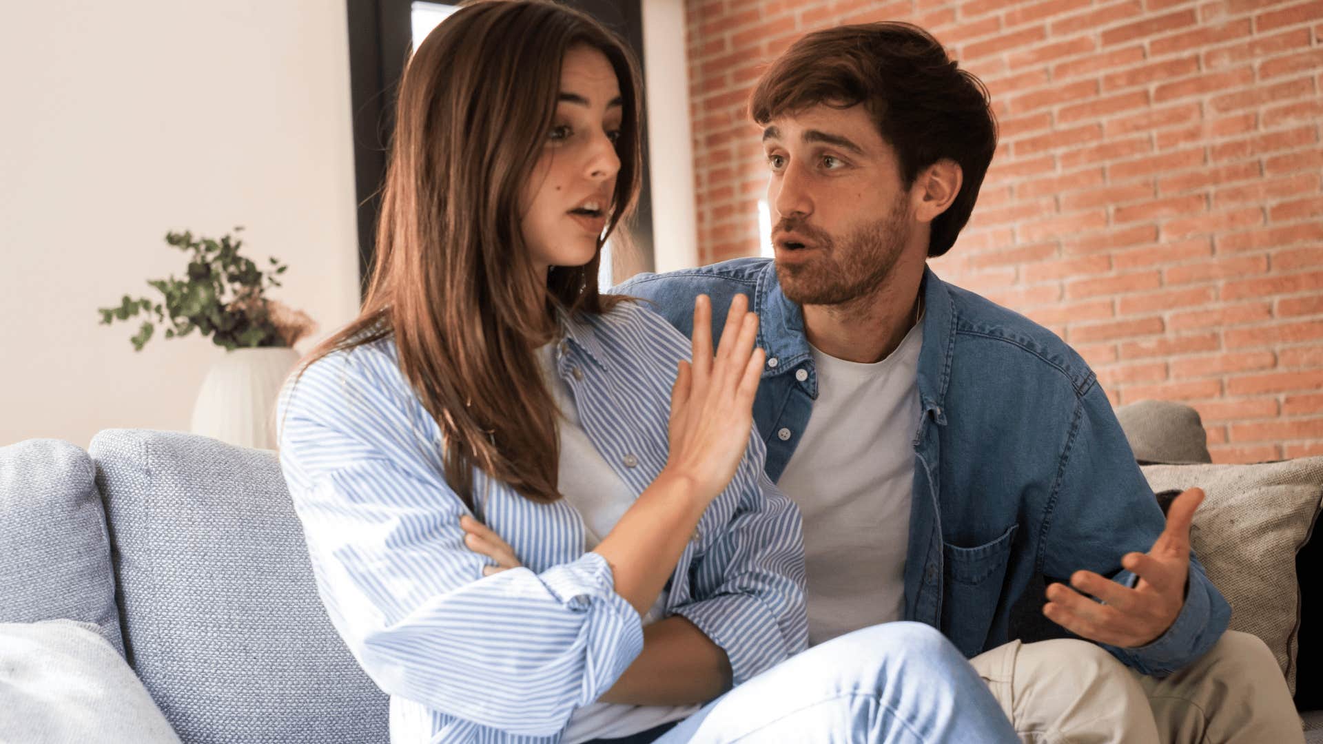 woman telling partner to stop