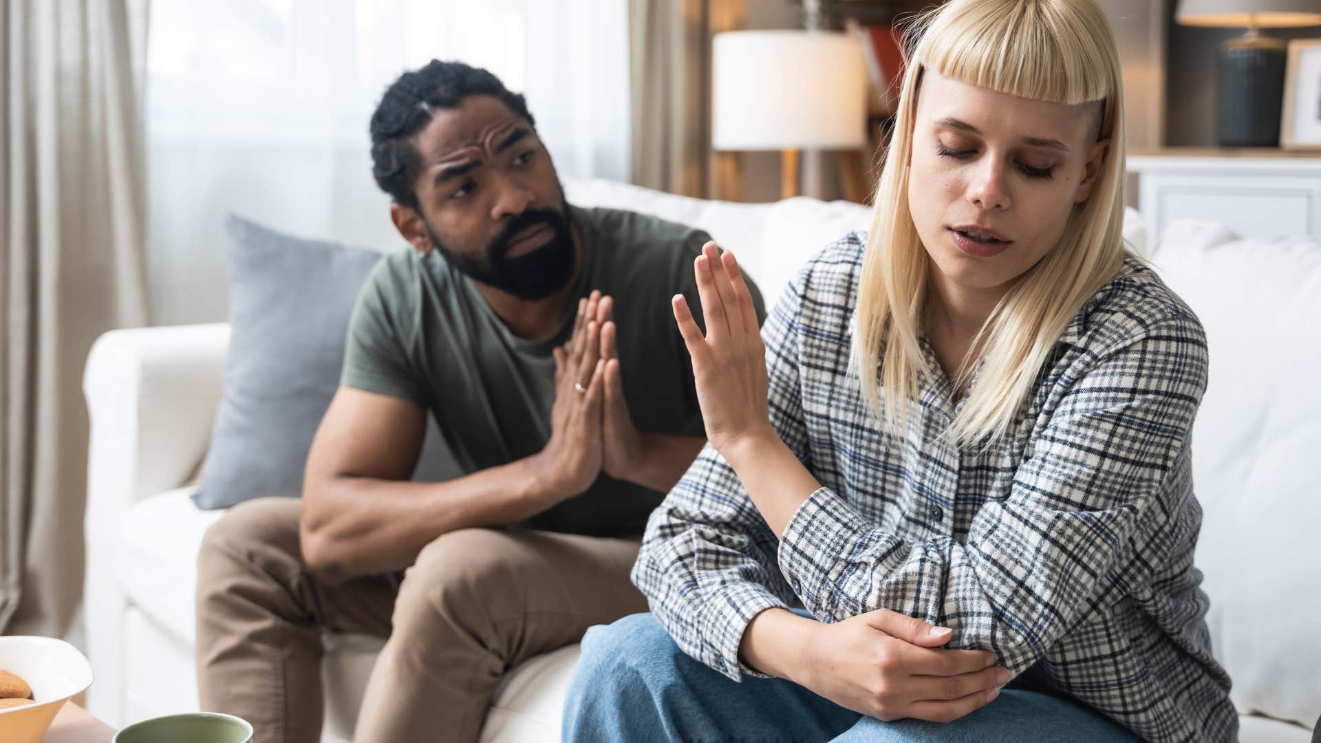 woman ignoring husband's boundaries