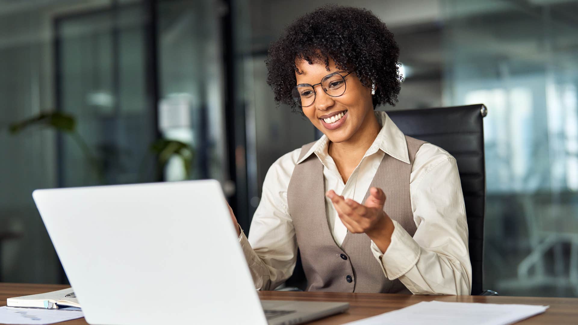 smiling happy woman who is unafraid of failure working hard