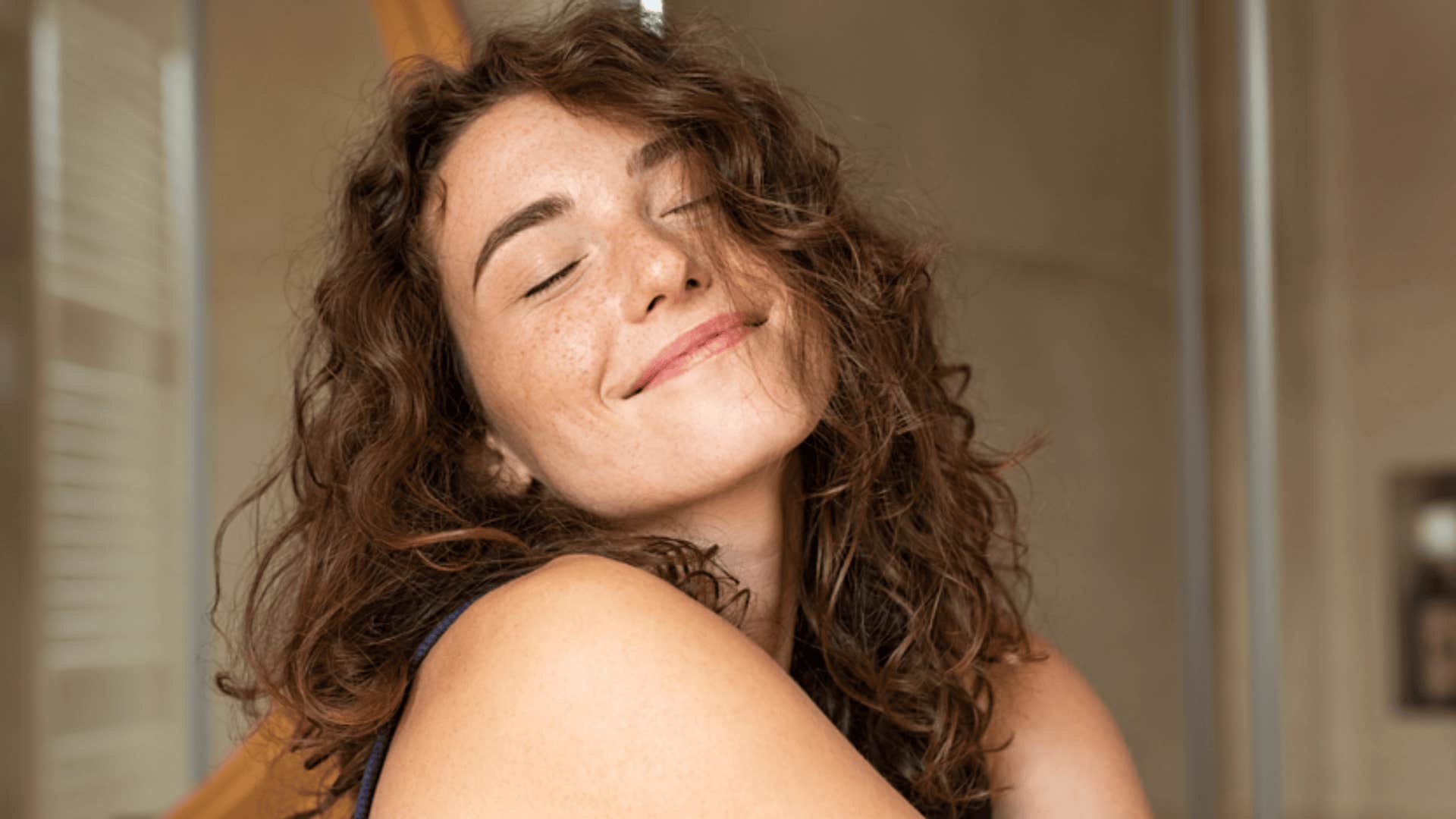 calm woman feeling safe and happy