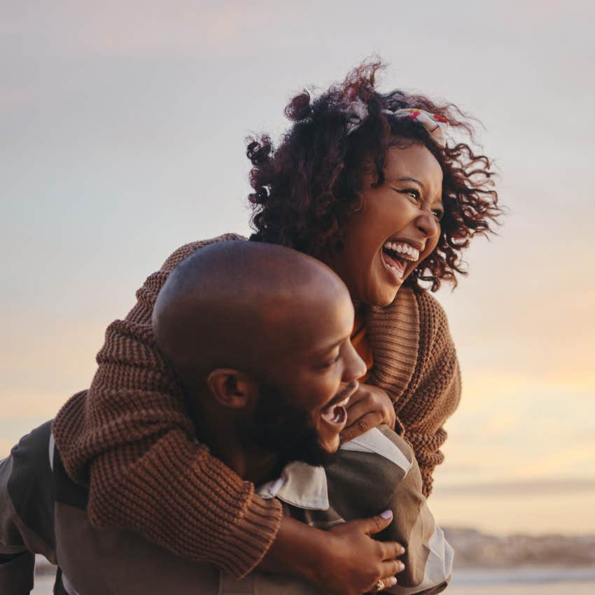 couple laughing together as small marriage pattern