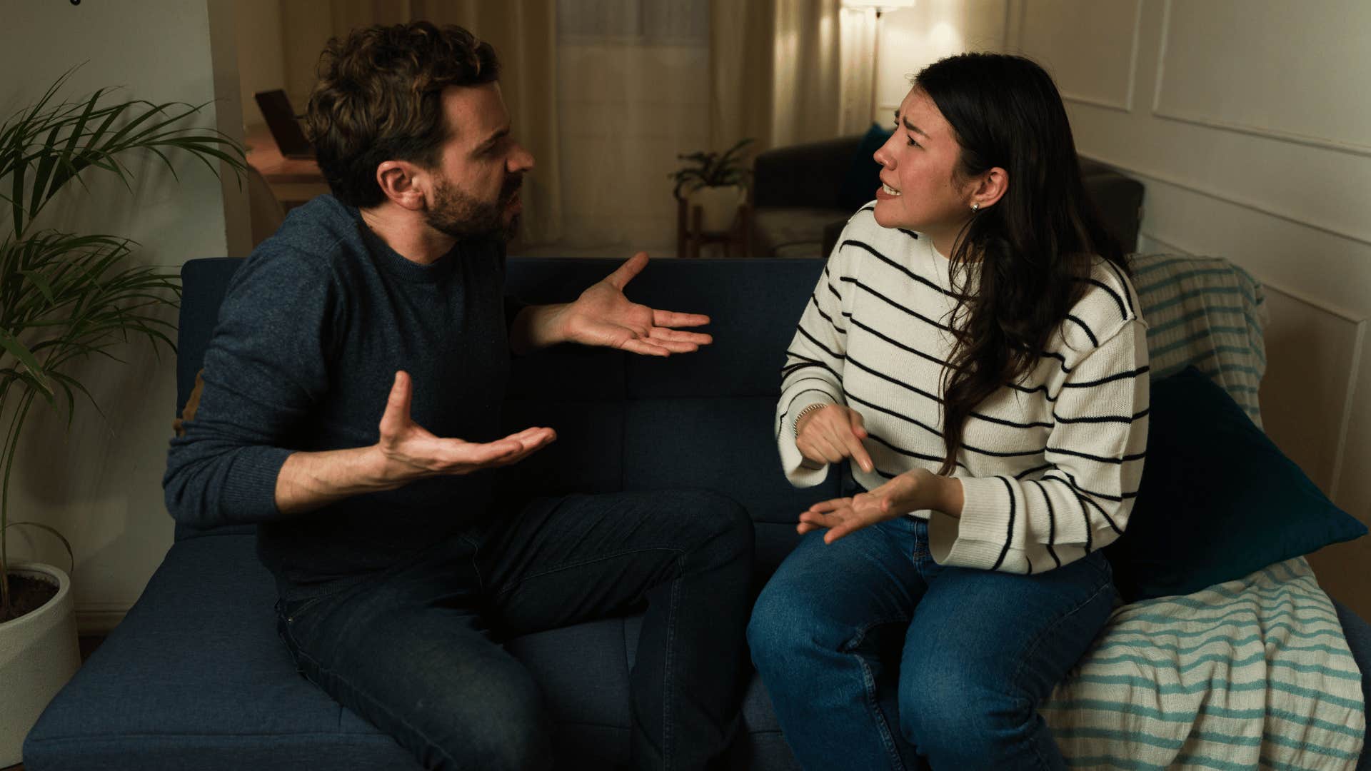 couple repeating the same mistakes and arguing on the couch