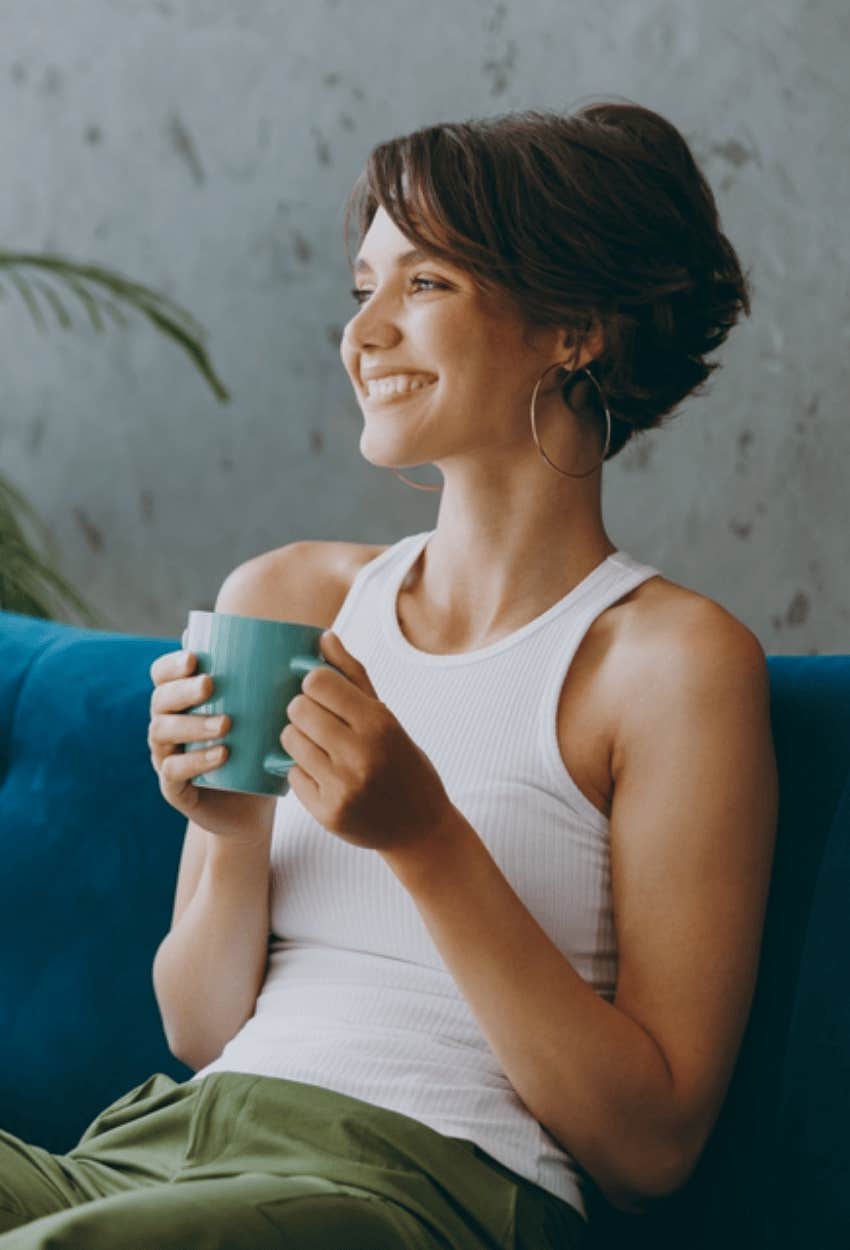 woman drinking coffee in the morning