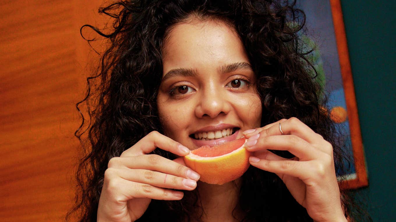 Woman with social anxiety eating.