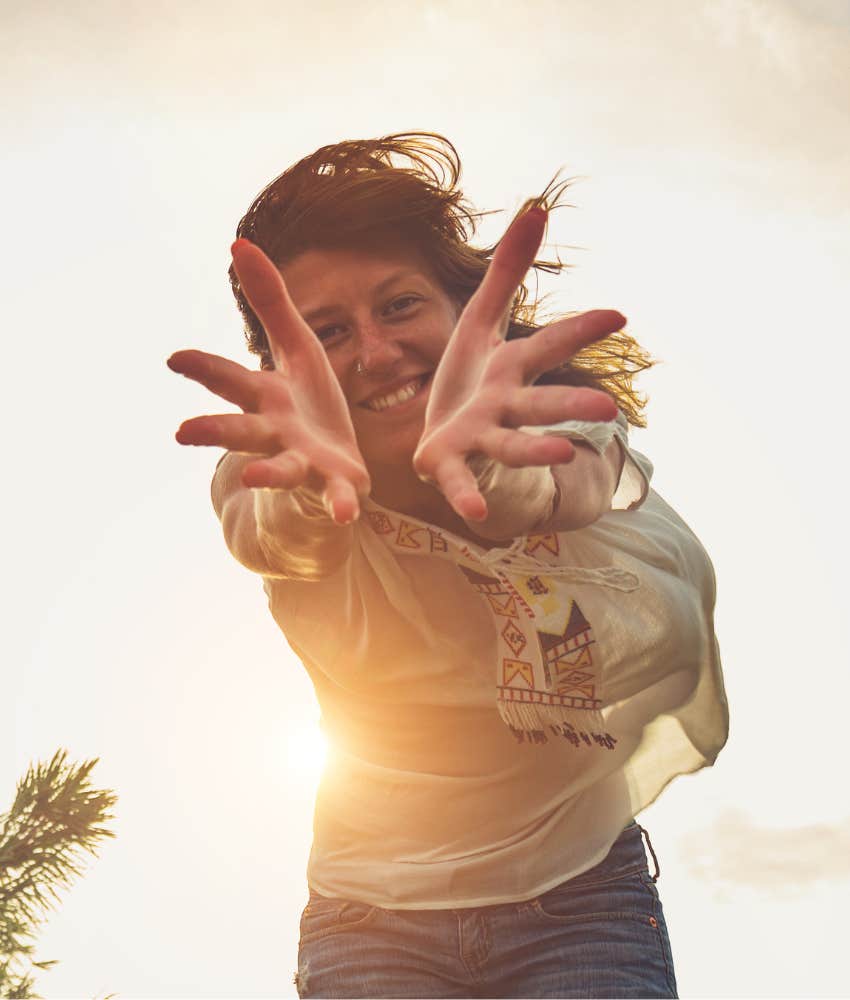 Woman gushes positive emotions