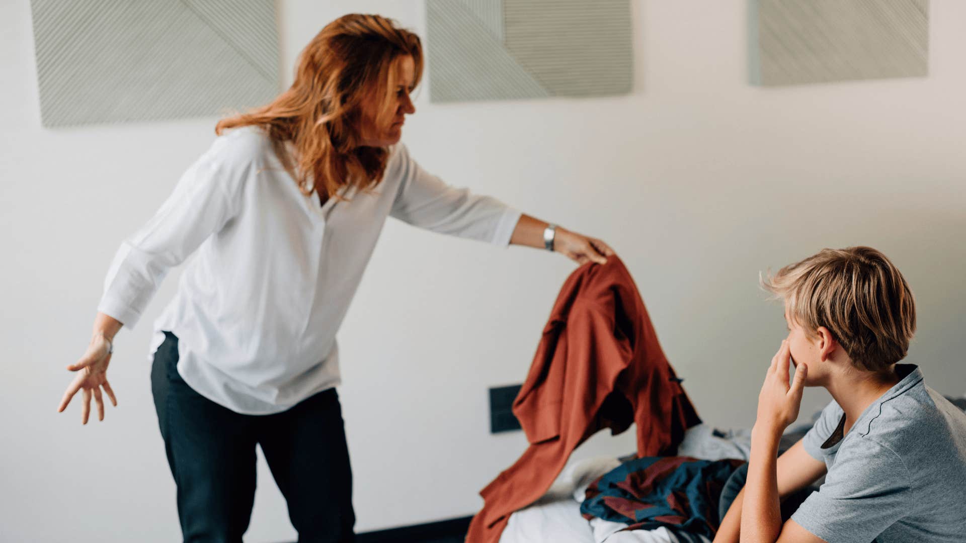 woman yelling at son who could use more support about his mess