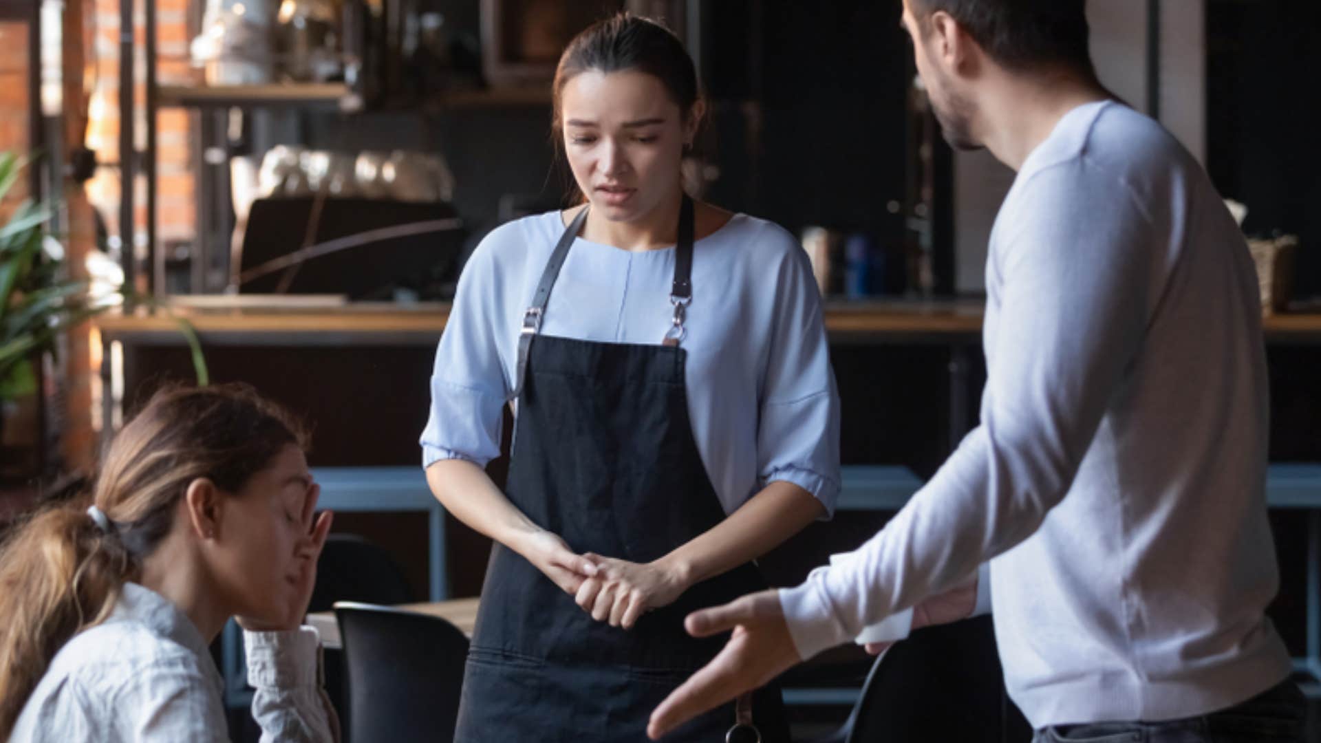 man being rude to service worker