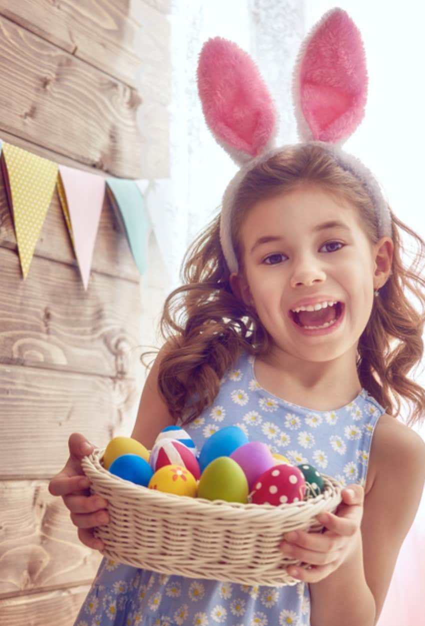 granddaughter getting easter basket 
