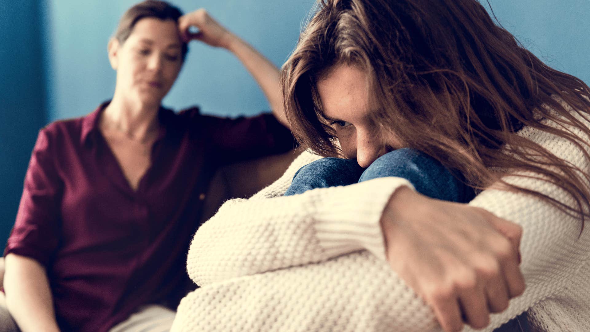 child with emotional chaos and upset mother who has an ex spouse