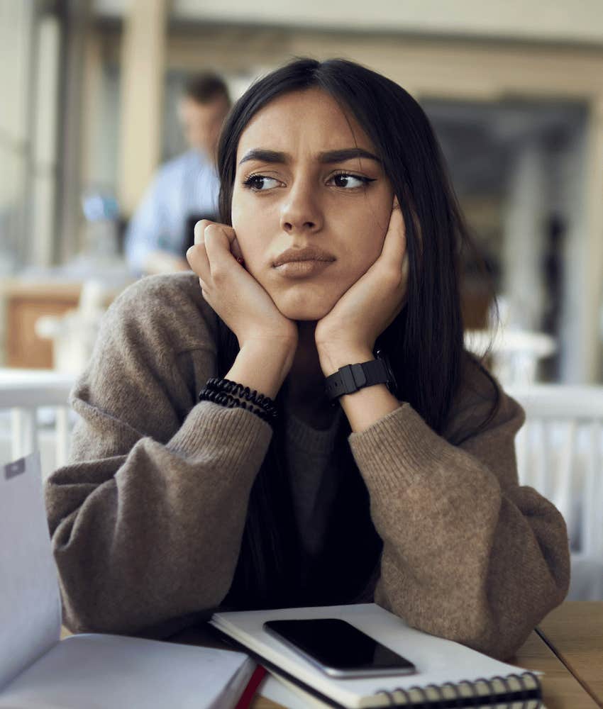 Woman thinks about destructive relationships and burnout