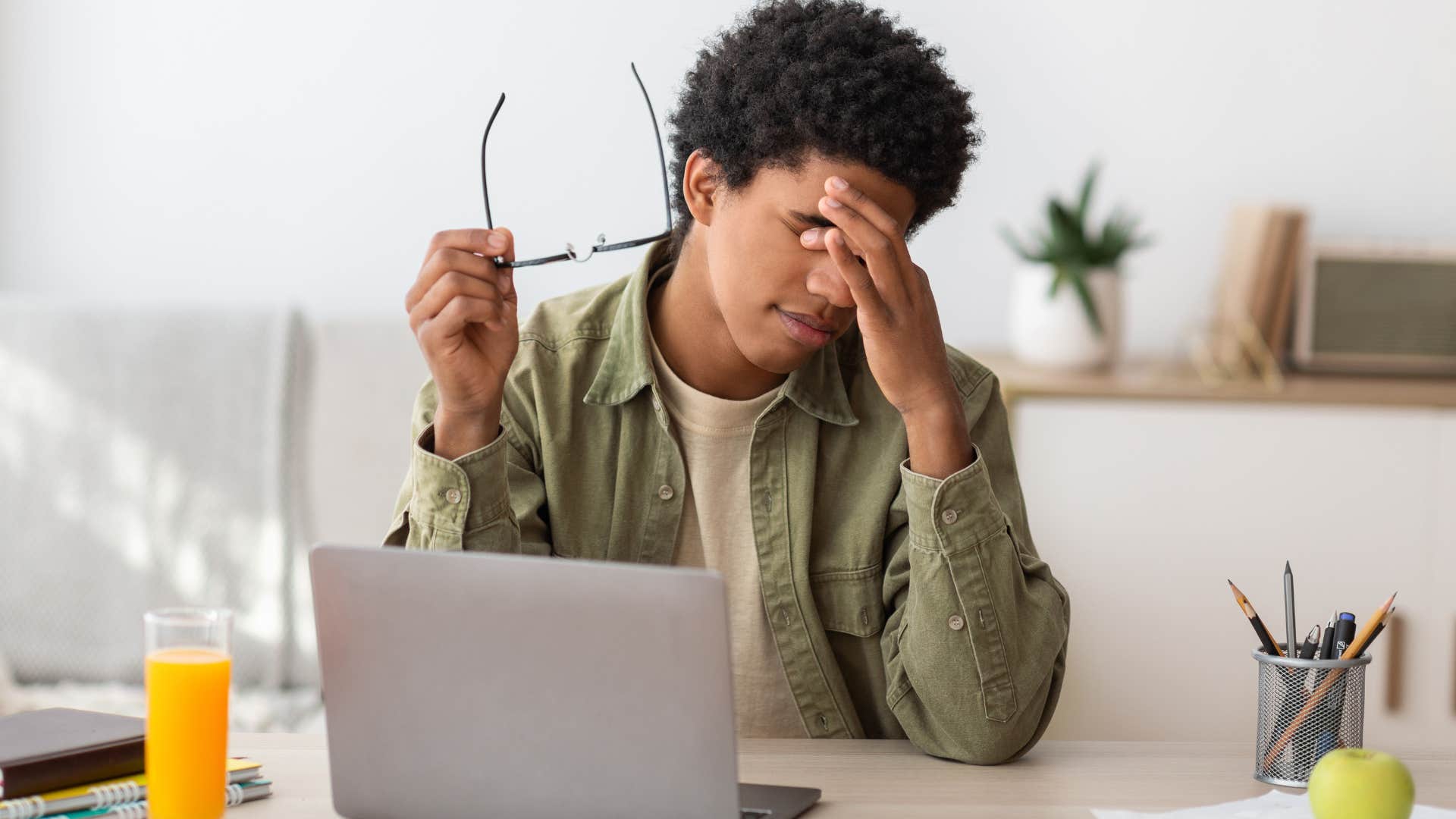 Stressed college student getting an education.
