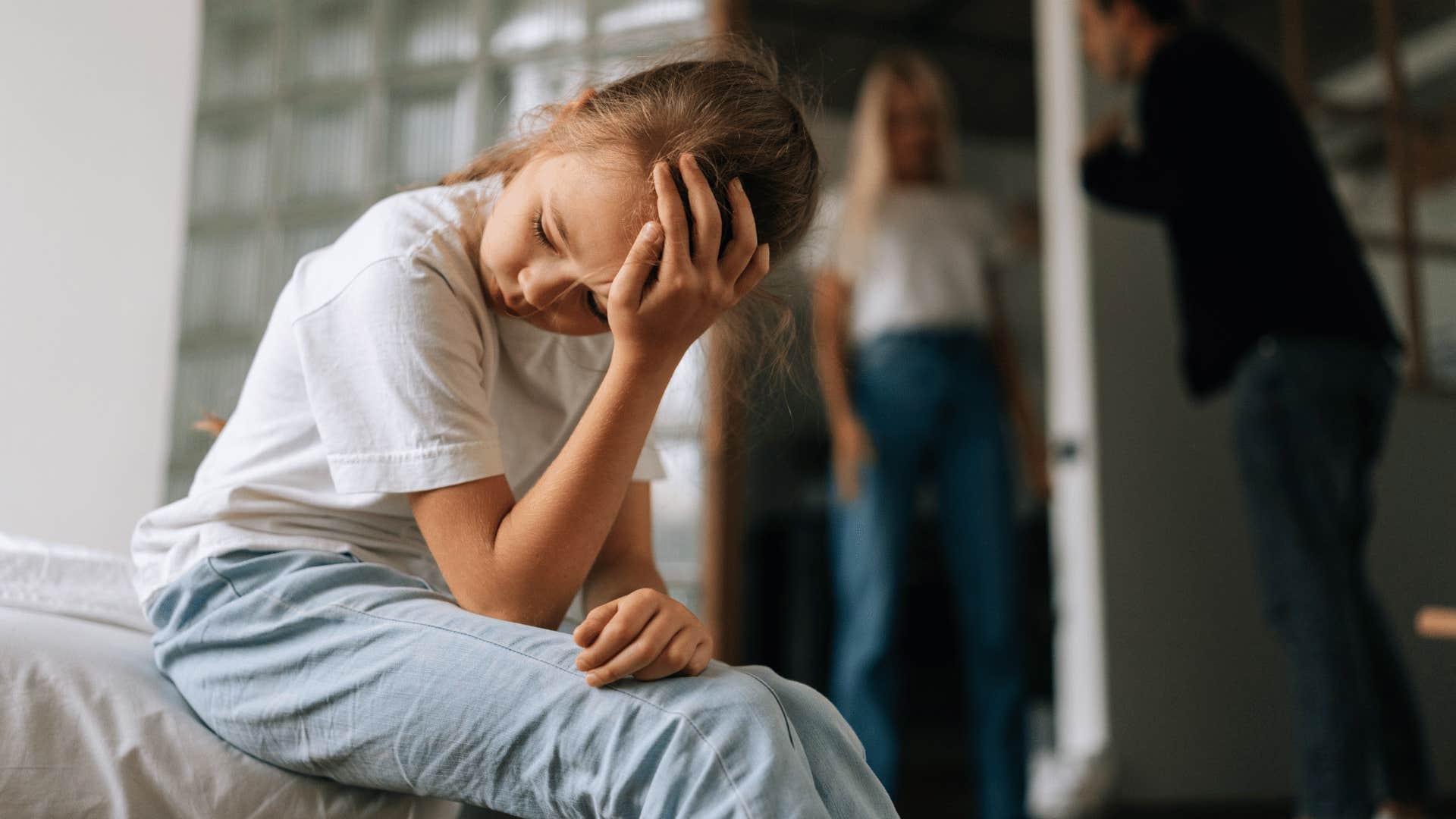 Parents forcing apologies from their upset daughter.