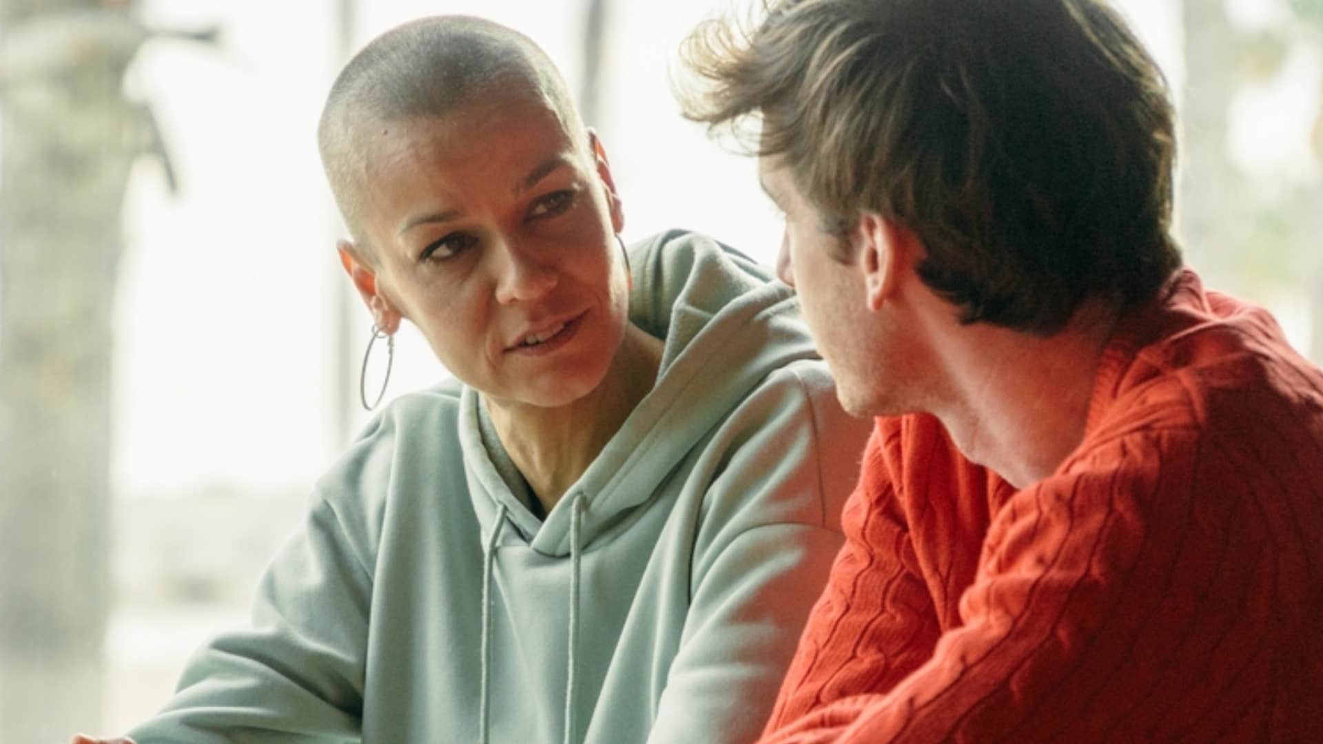 woman telling man that someday he'll go far and she hopes he'll stay there