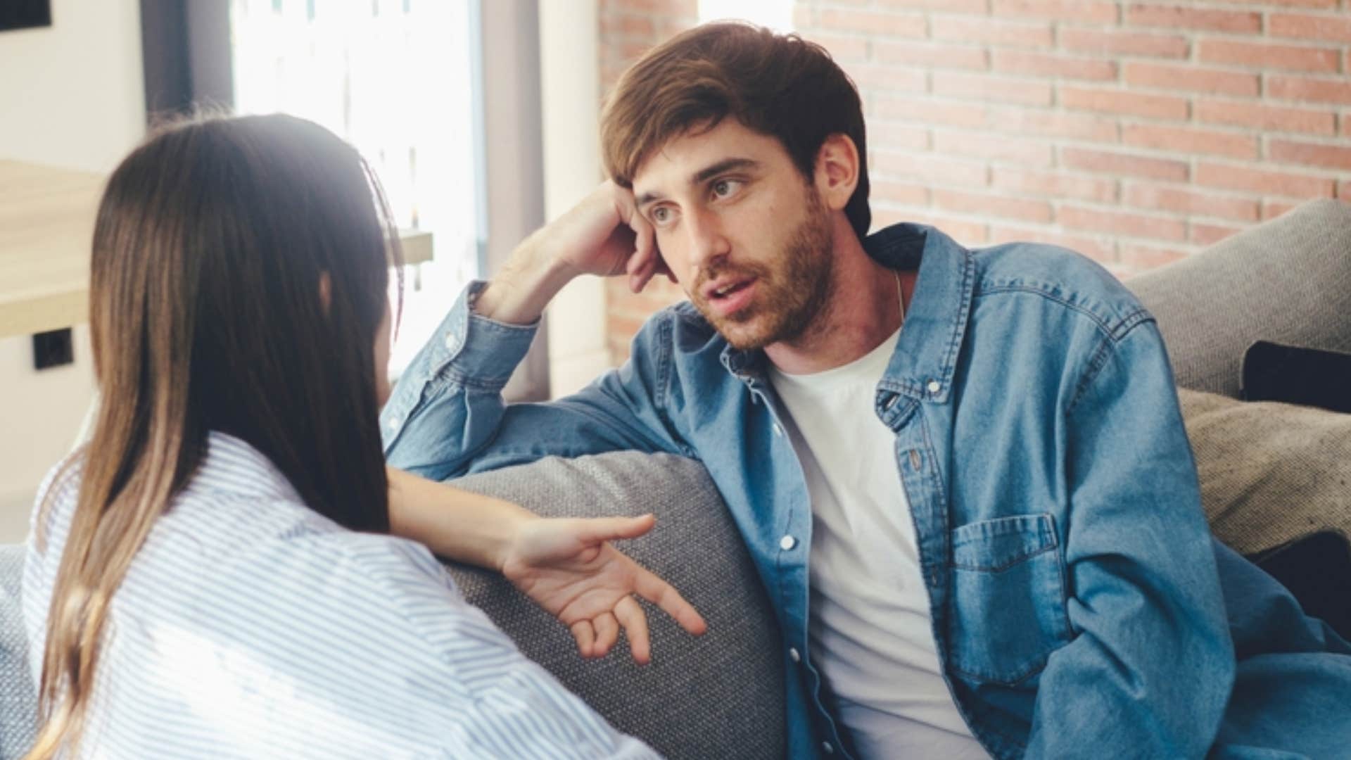 woman telling man he's mistaken his opinion for the truth