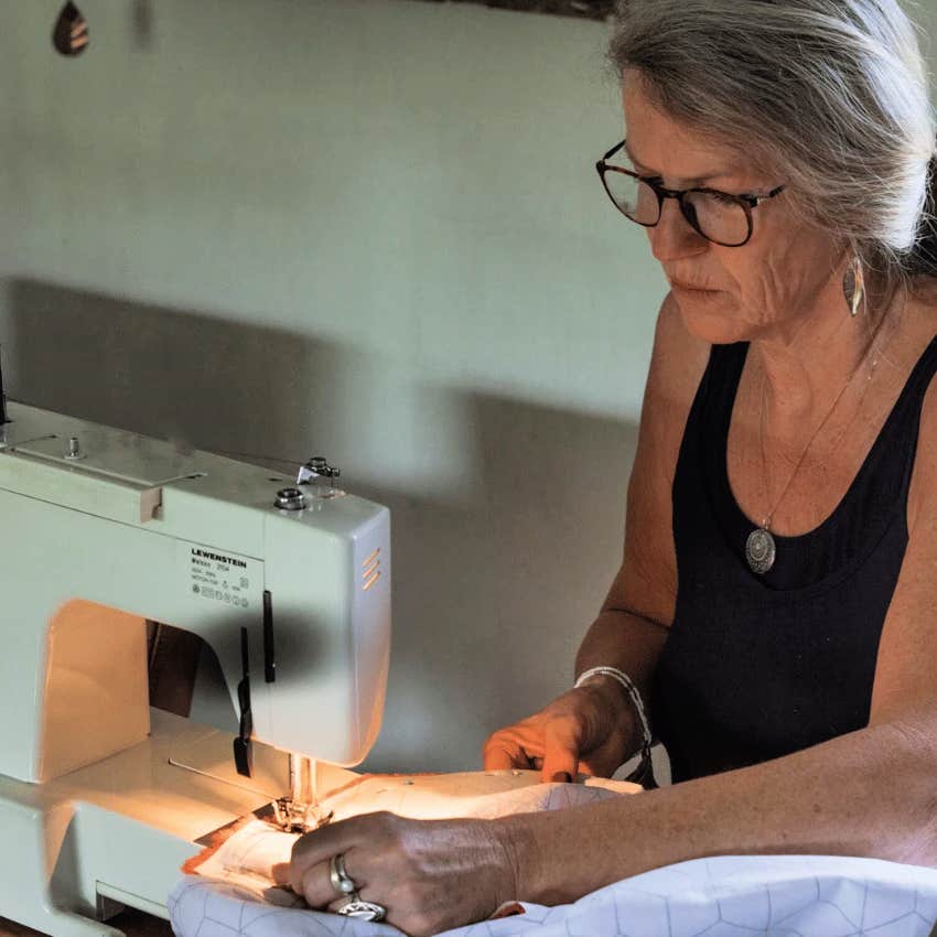 boomer woman sewing