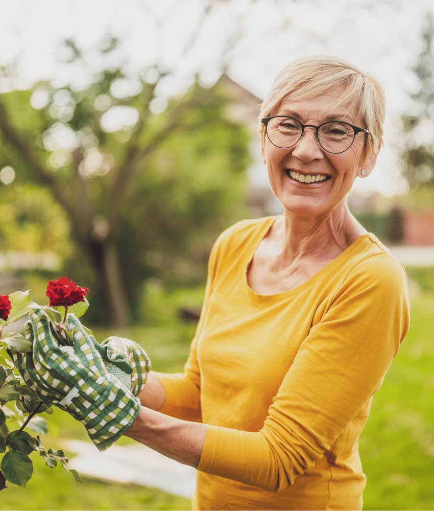 Lonely woman avoids groups by gardening