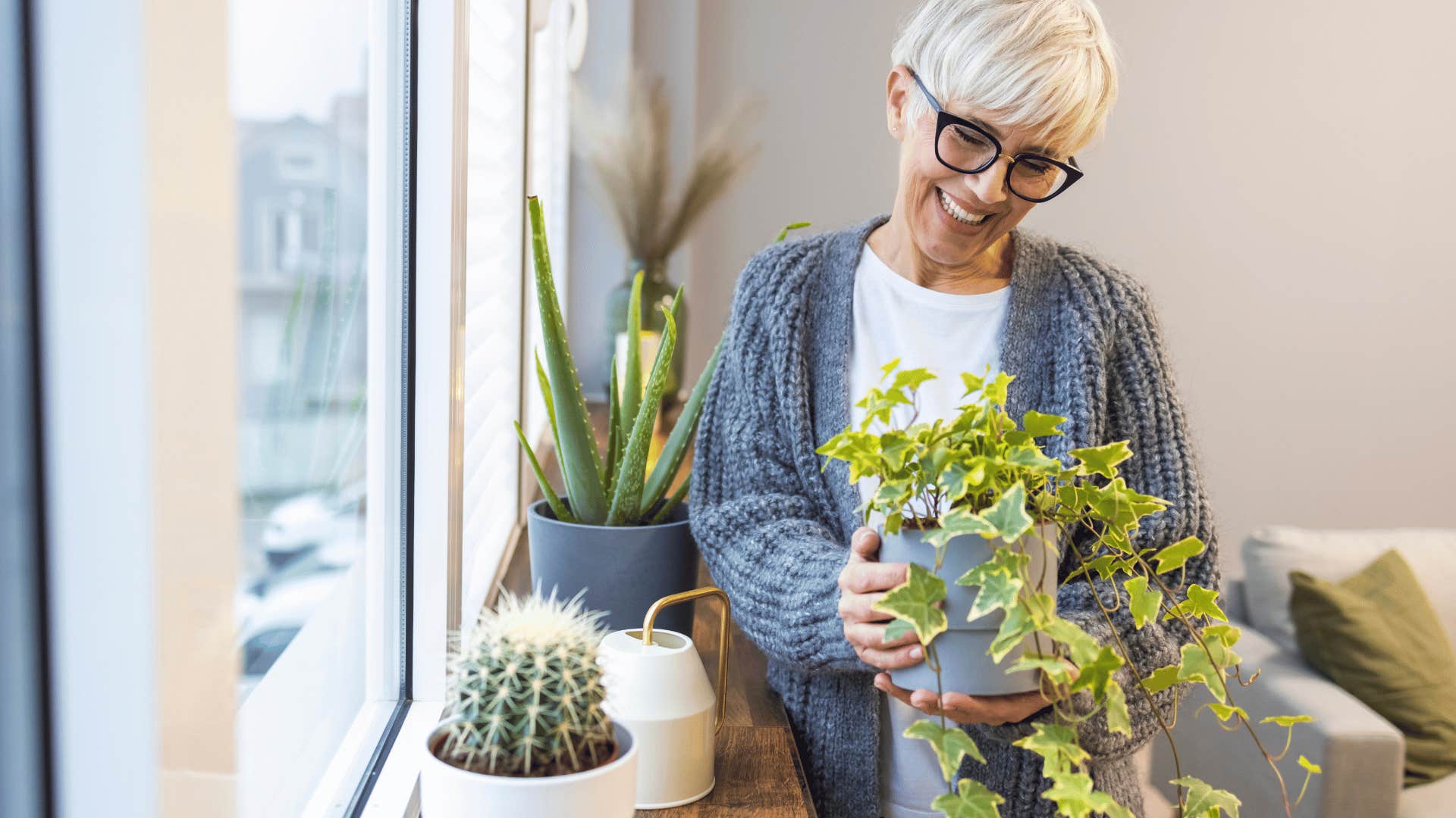 woman doing low-energy hobby of caring for plants