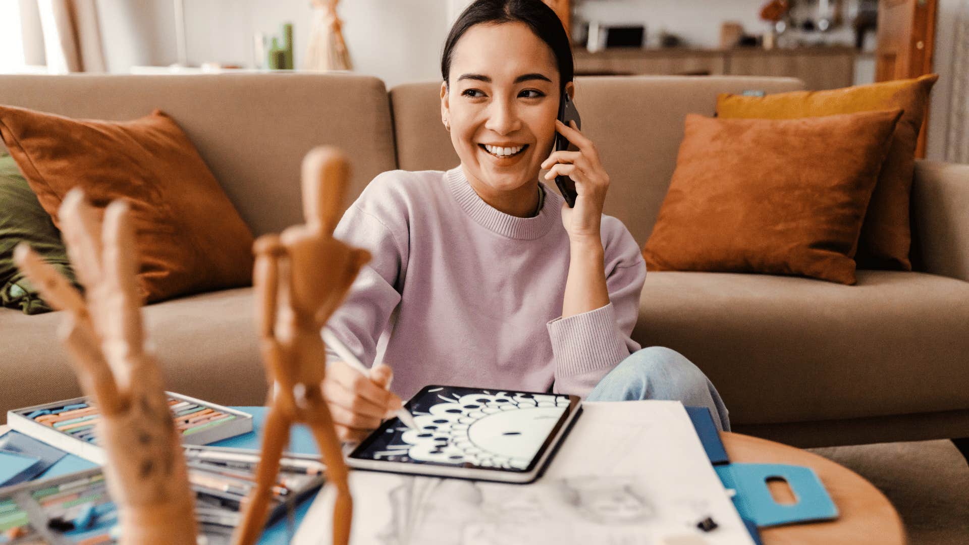 woman doing low-energy hobby of coloring