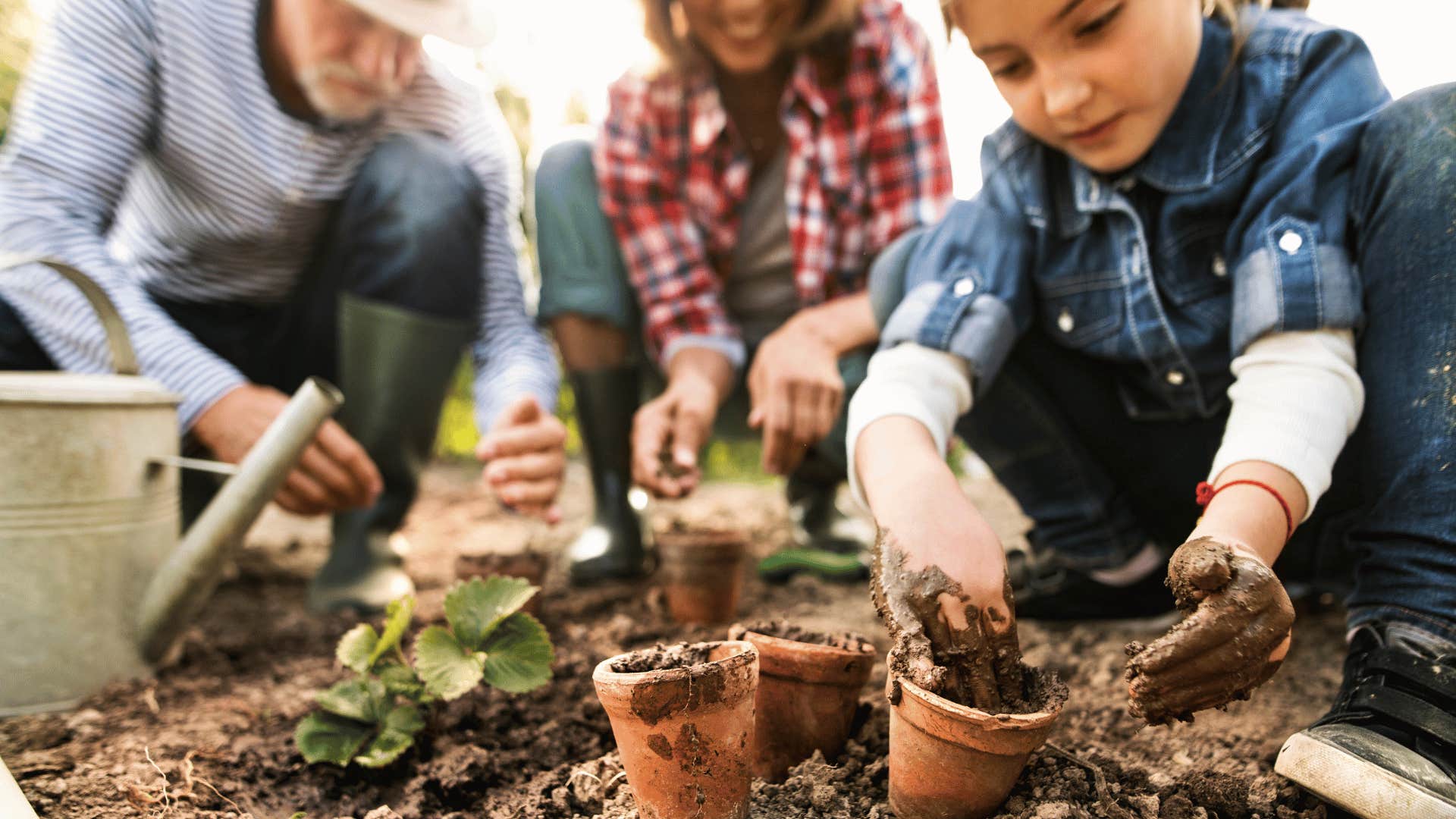 family gardening together