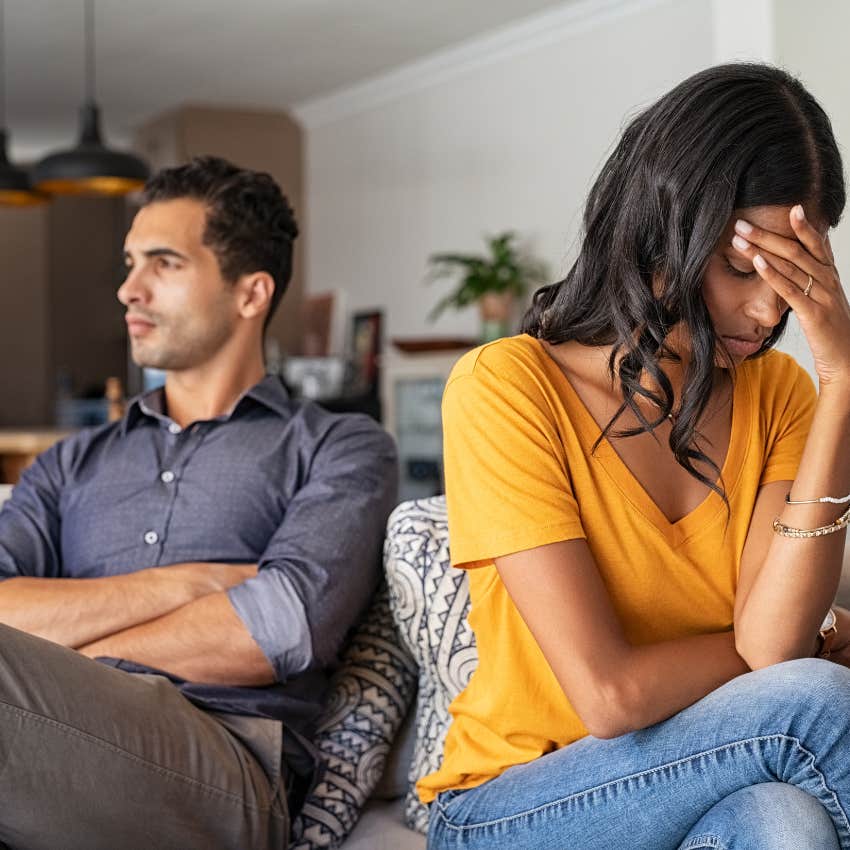 upset woman next to man who hates male dating rituals