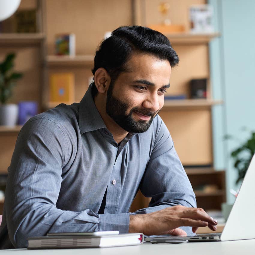 man with time-crunching habit of completing tasks in front of him
