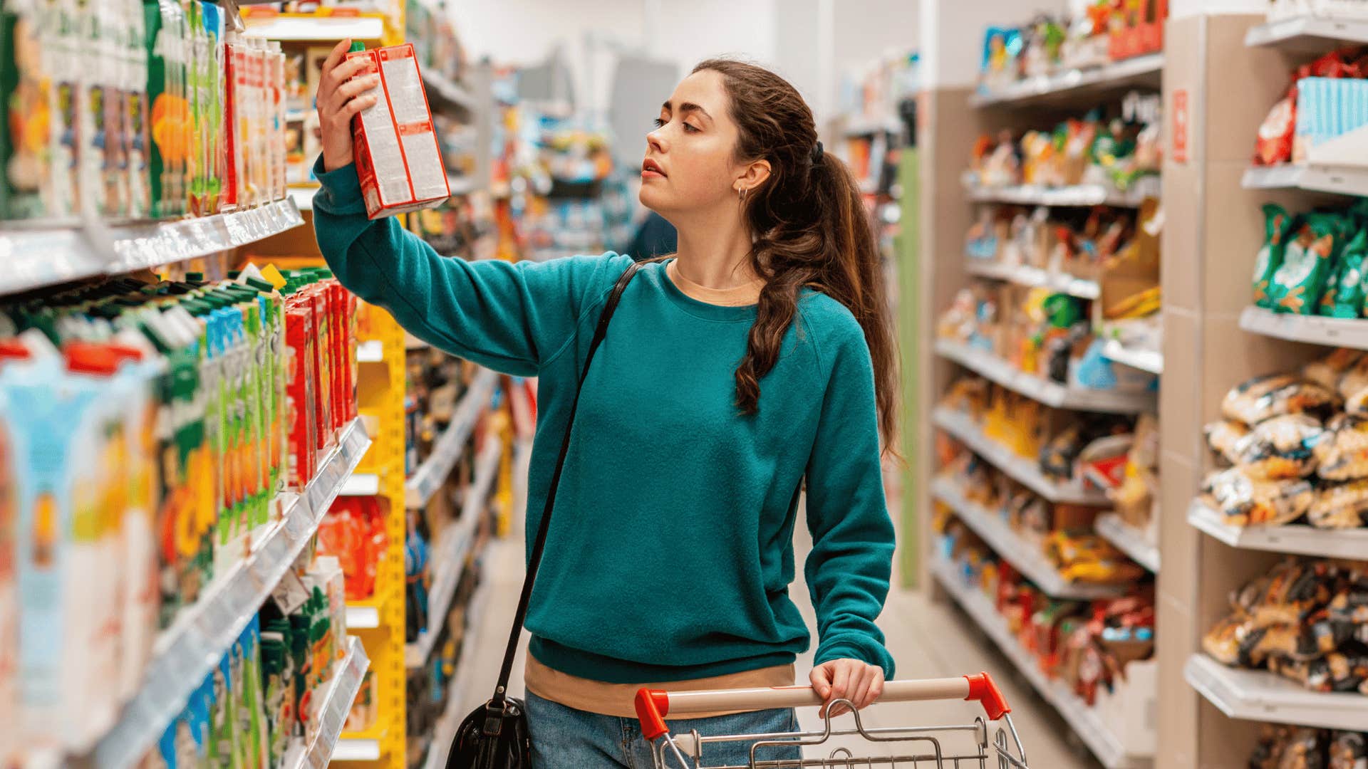Woman swapping one of her grocery items for generic as a micro-habit to increase wealth